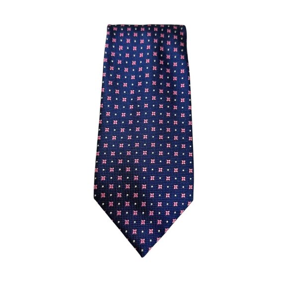 Chaps Mens Navy Pink All Silk Geometric Tie 3" Wide 59" Long Handmade Necktie - Picture 2 of 9
